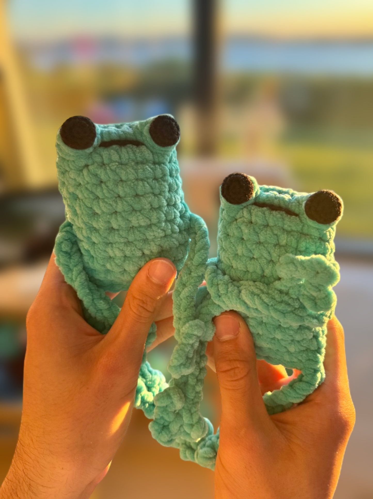 Handmade jumbo crochet leggy frog plushie