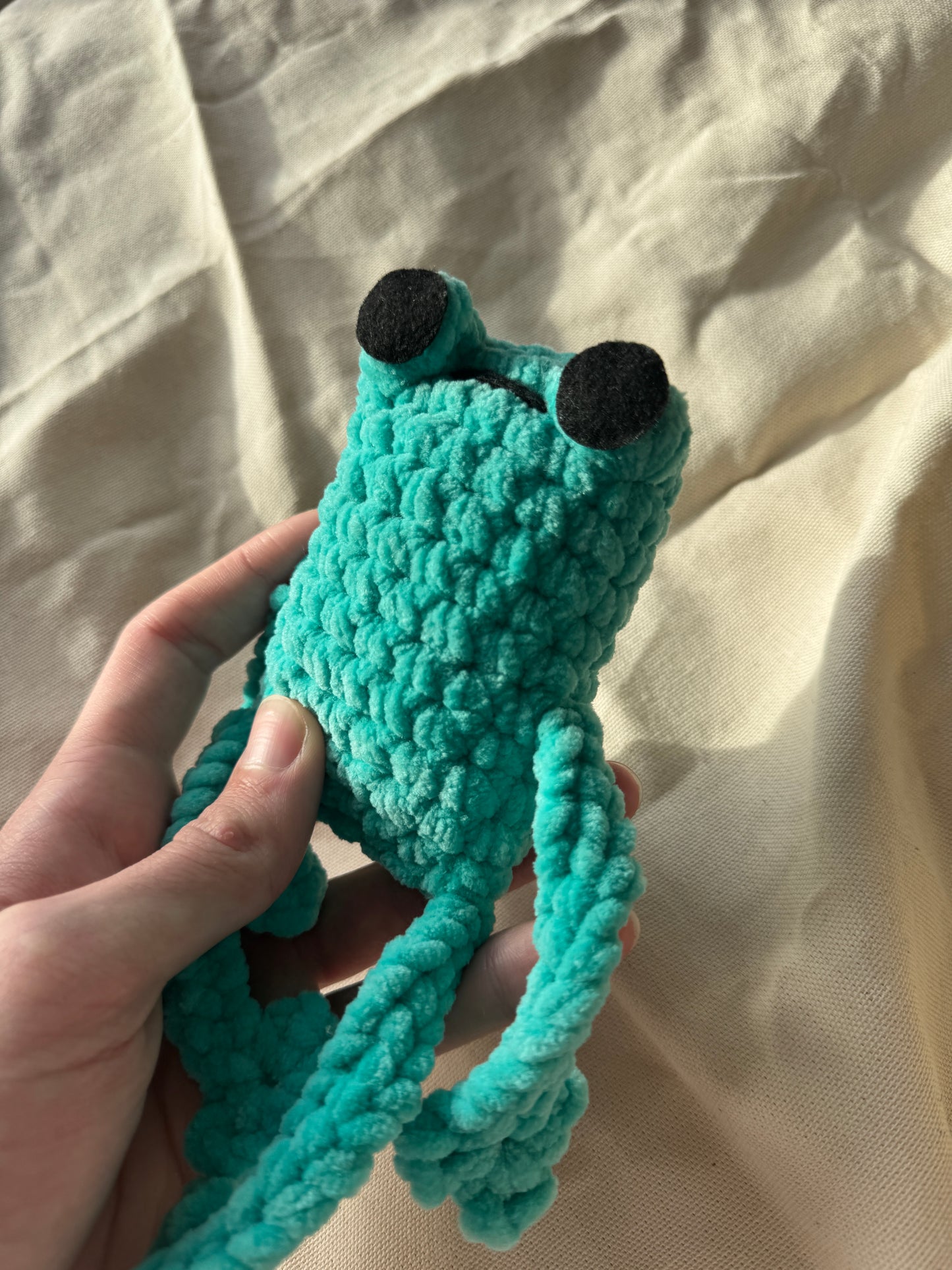 Handmade jumbo leggy frog plushie