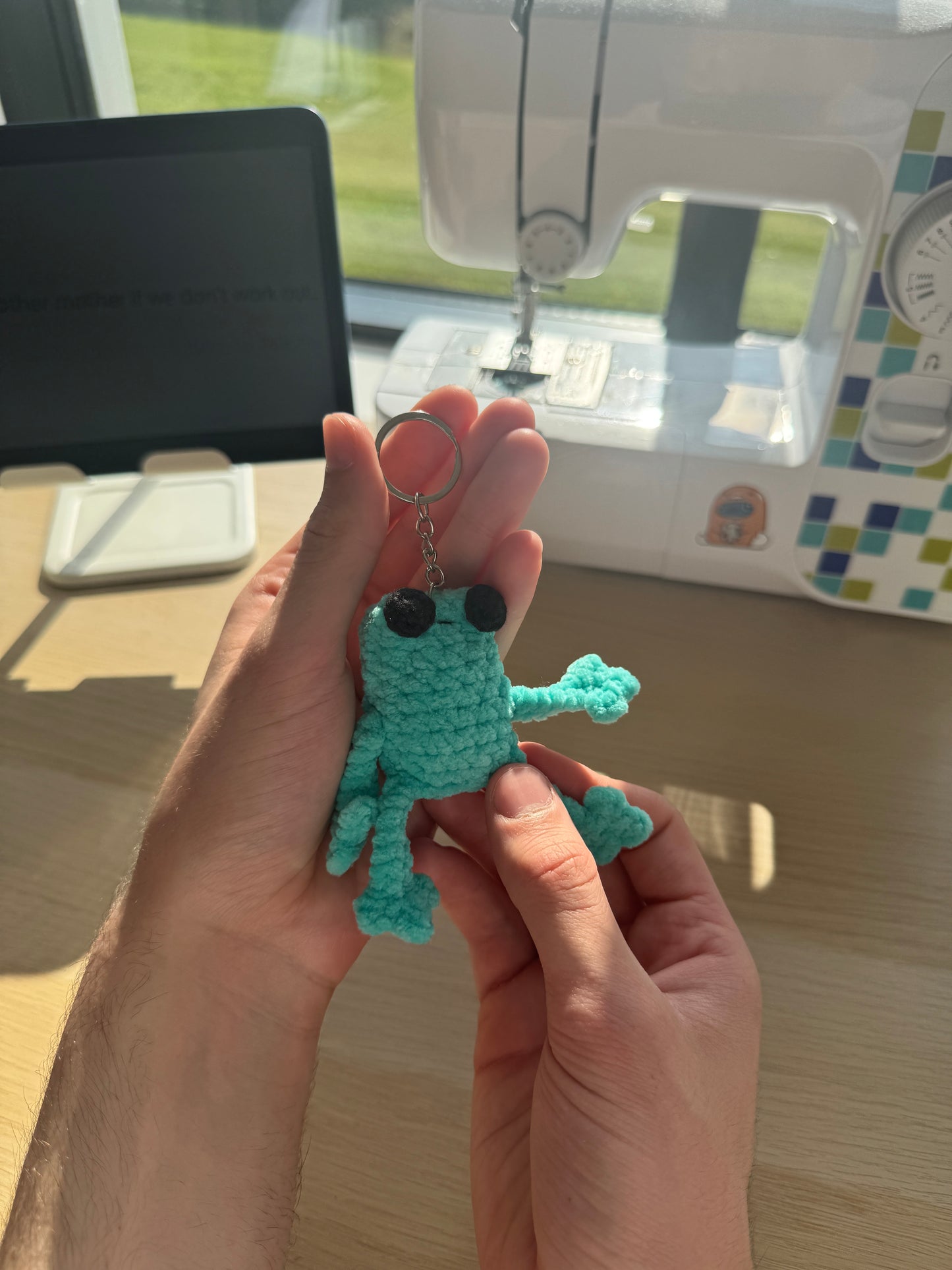 Handmade mini crochet leggy frog plushie