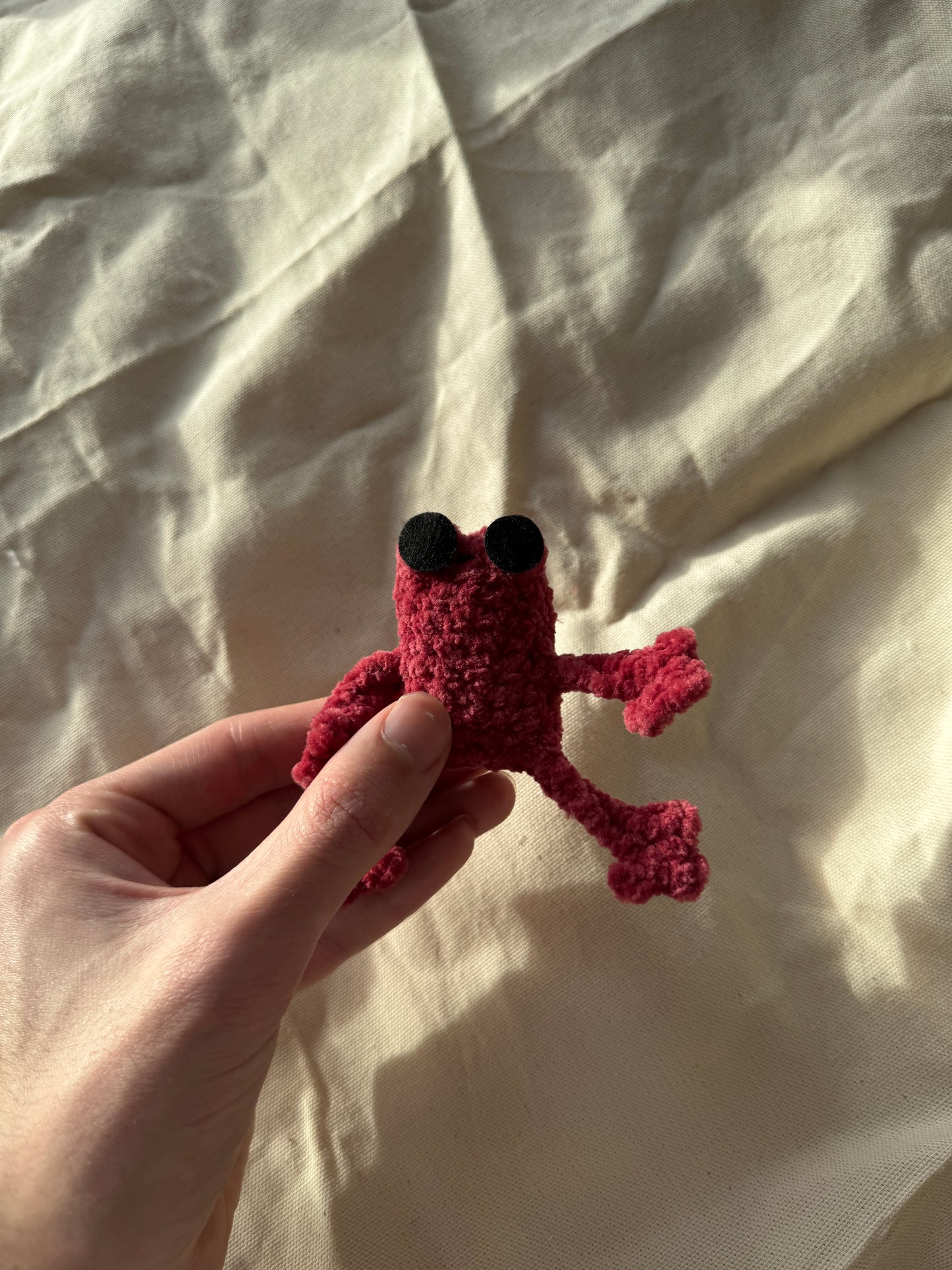 Handmade mini leggy frog plushie