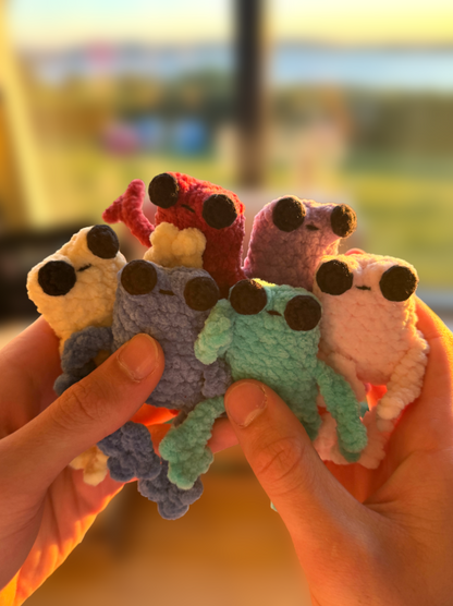 Handmade mini crochet leggy frog plushie