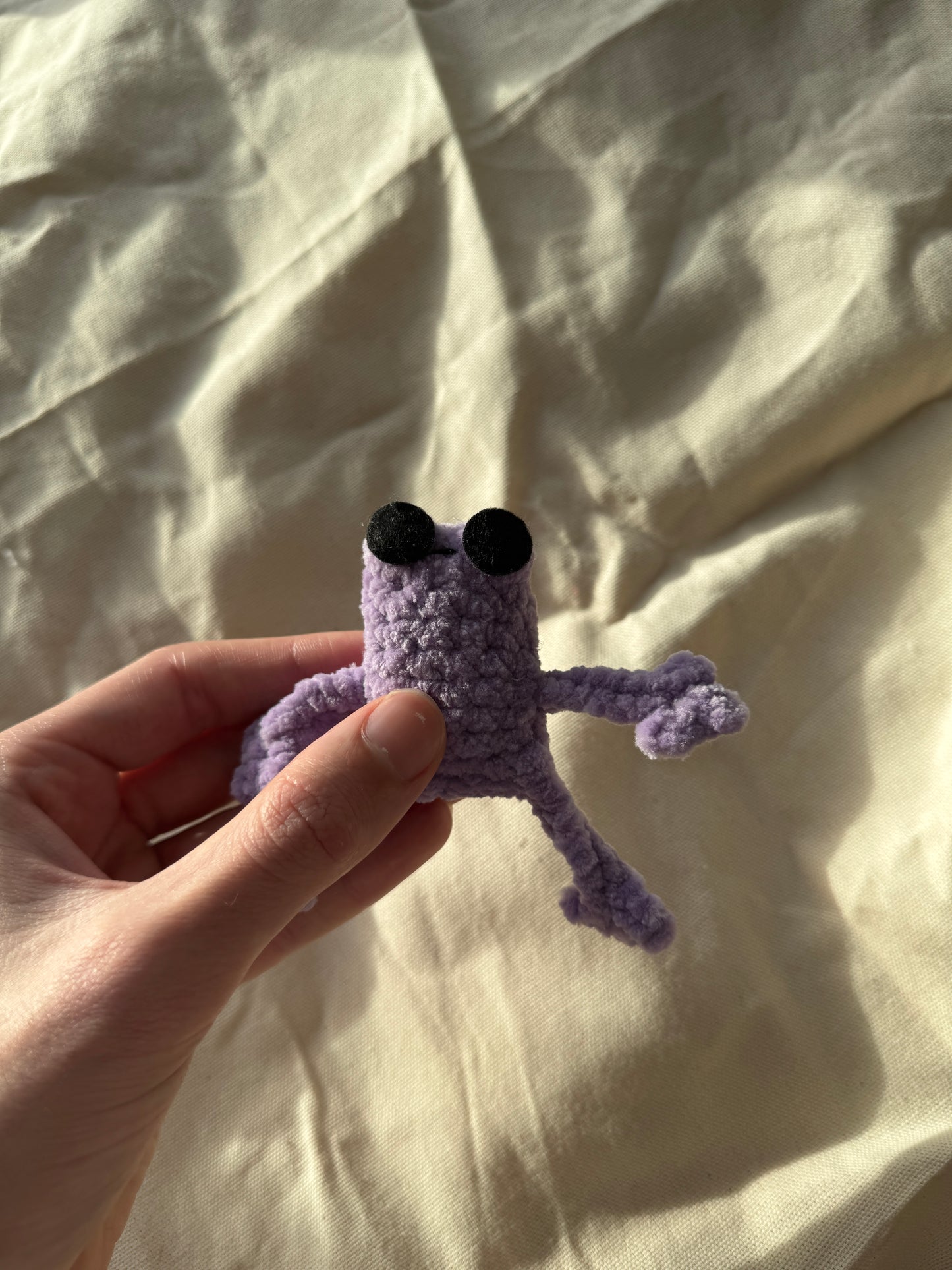 Handmade mini leggy frog plushie