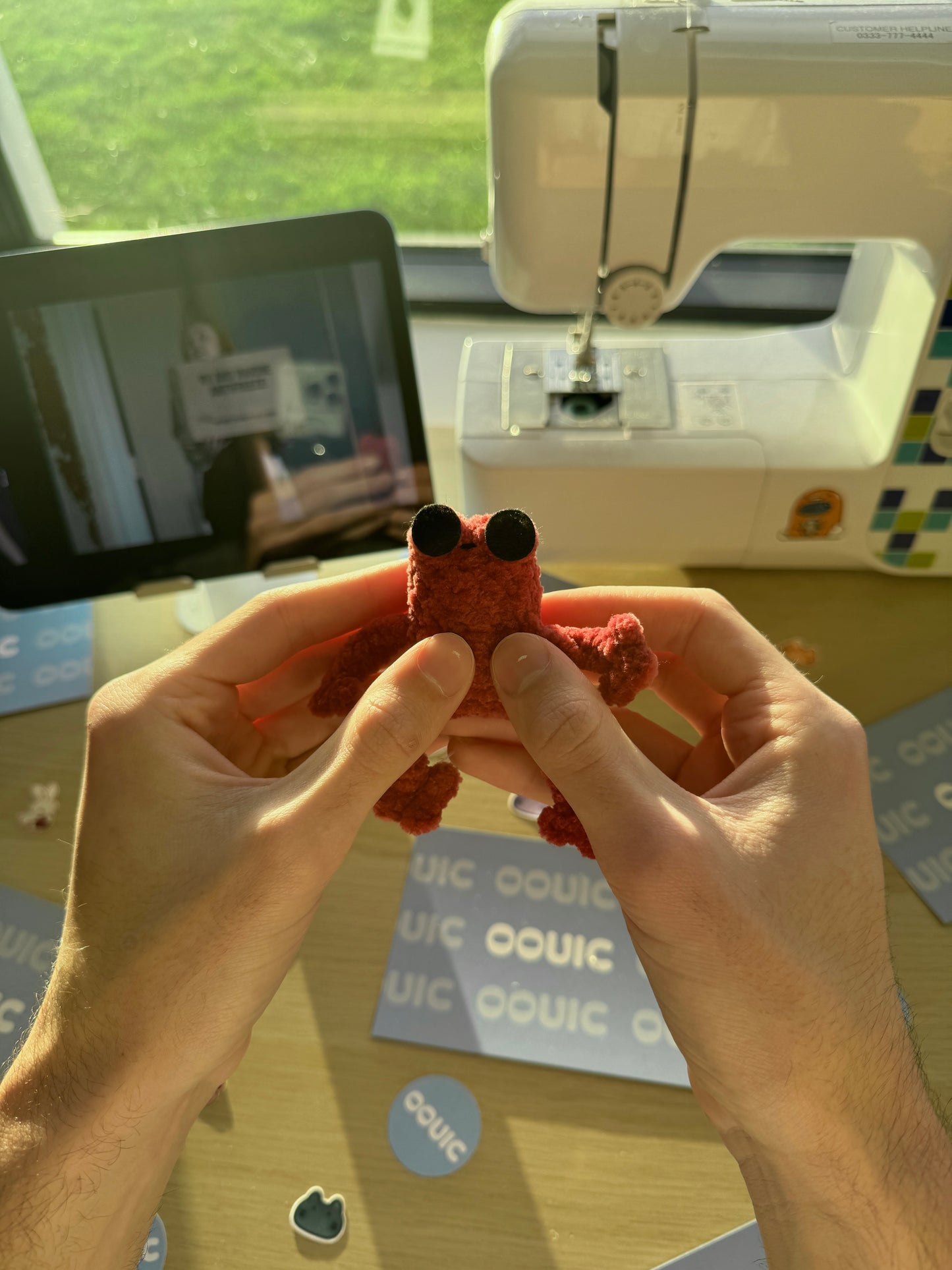 Handmade mini leggy frog plushie