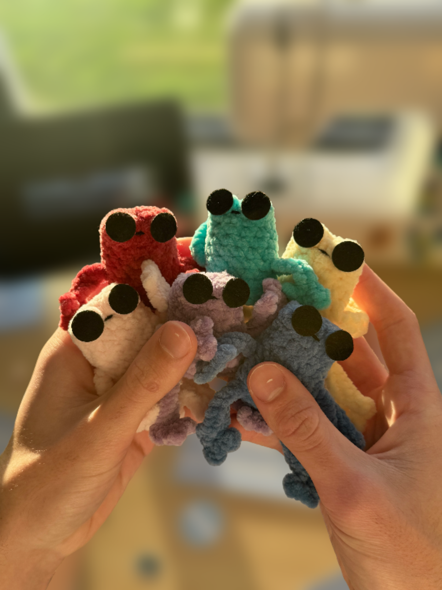 Handmade mini leggy frog plushie