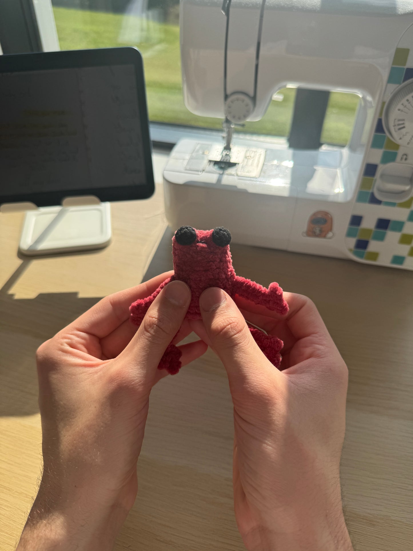 Handmade mini crochet leggy frog plushie