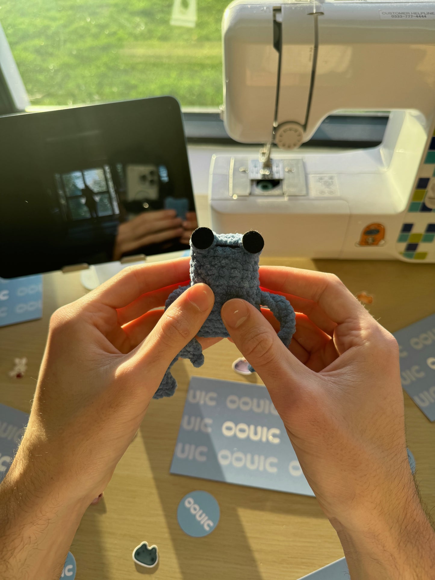 Handmade leggy frog plushie