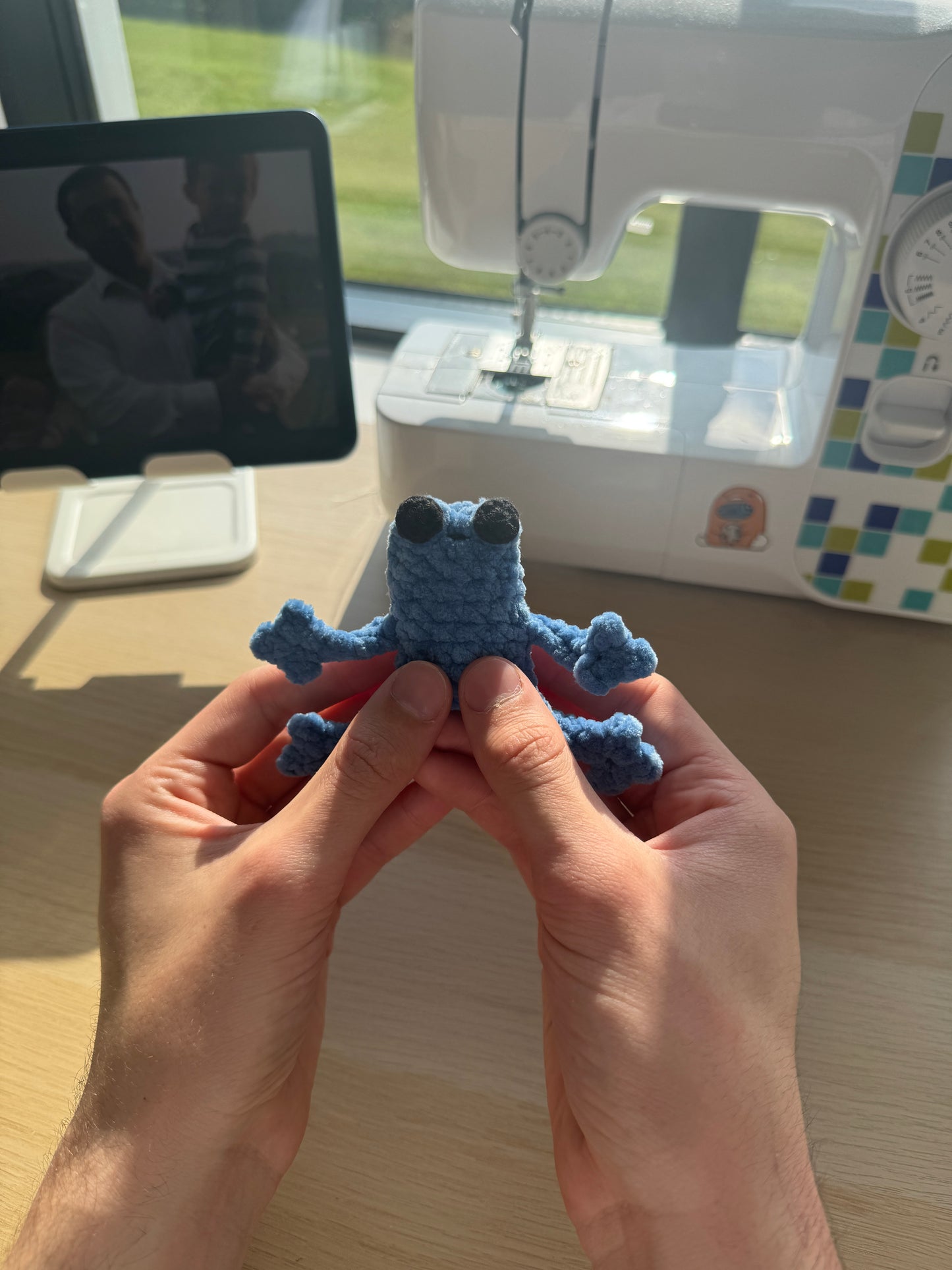 Handmade mini crochet leggy frog plushie