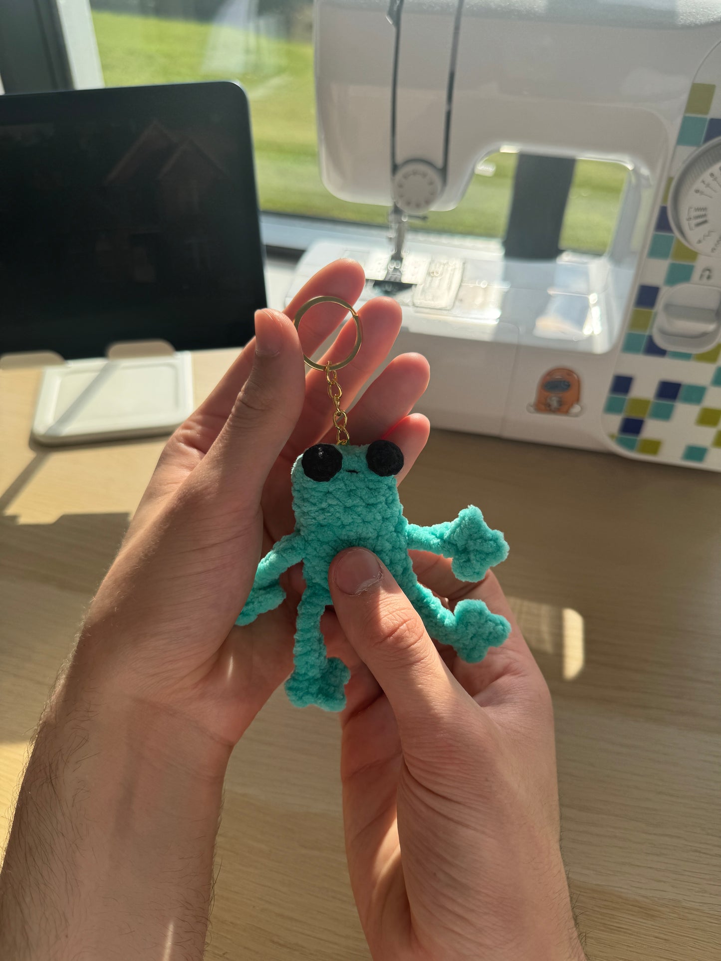 Handmade mini crochet leggy frog plushie