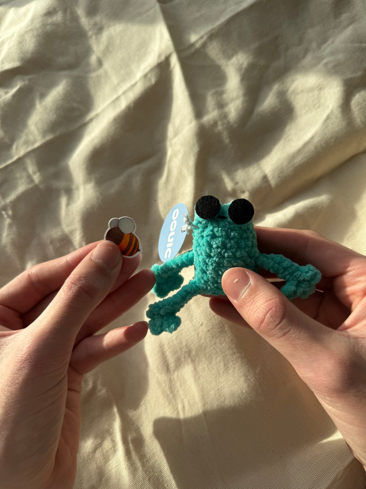 Handmade mini leggy frog plushie
