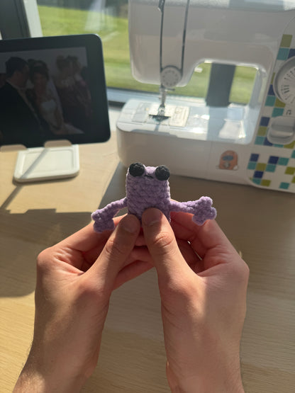 Handmade mini crochet leggy frog plushie
