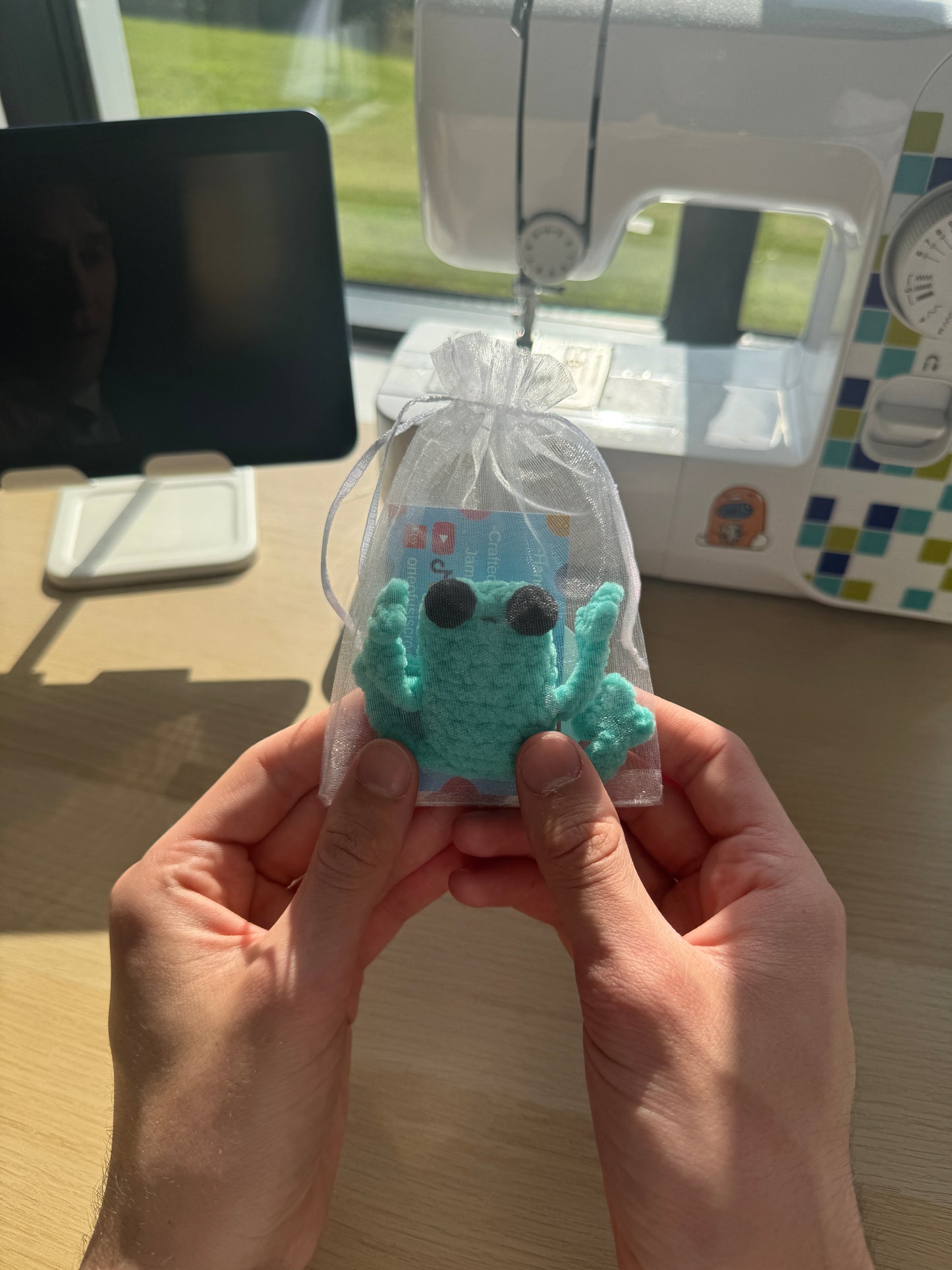 Handmade mini crochet leggy frog plushie