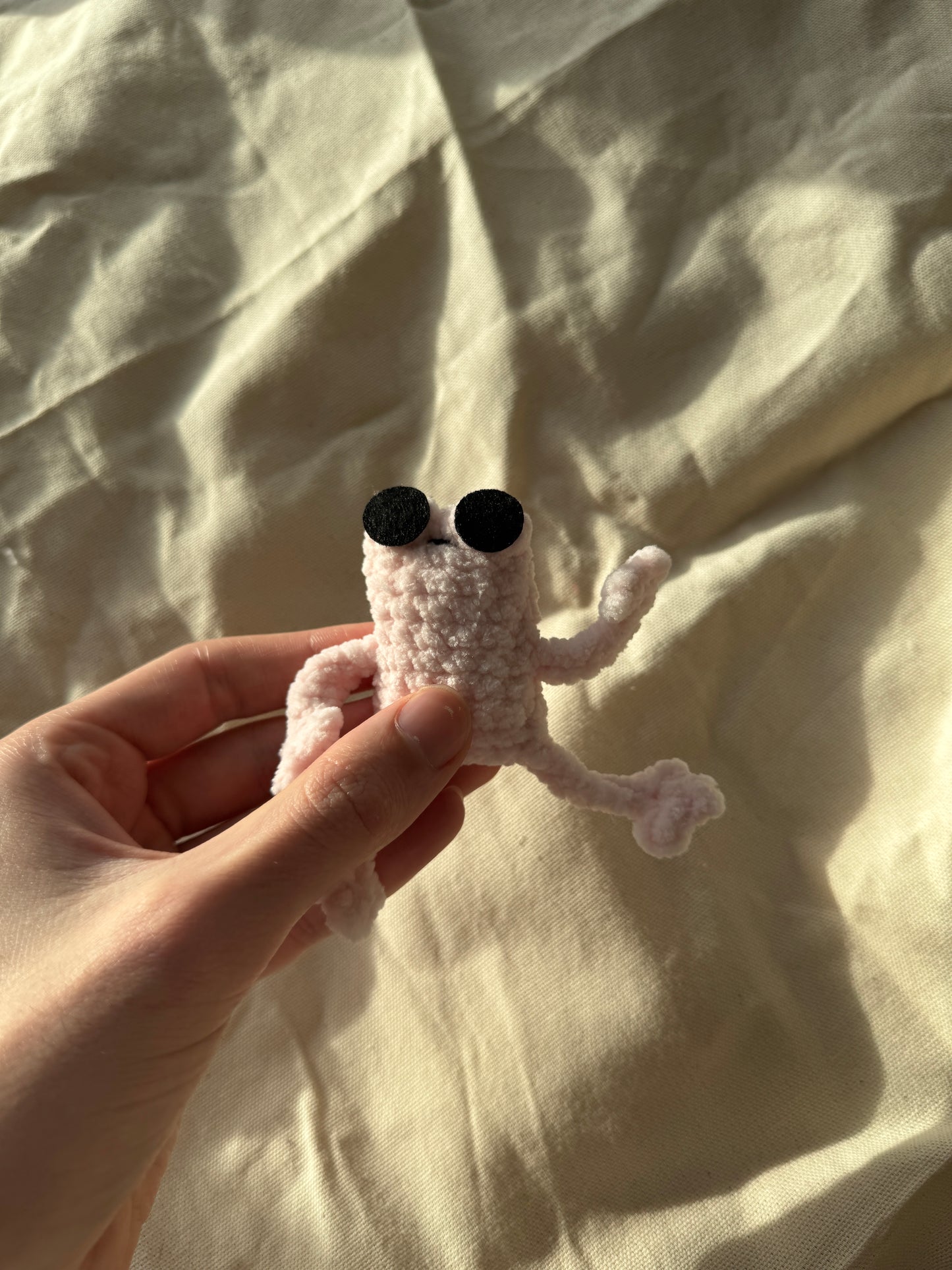 Handmade mini leggy frog plushie
