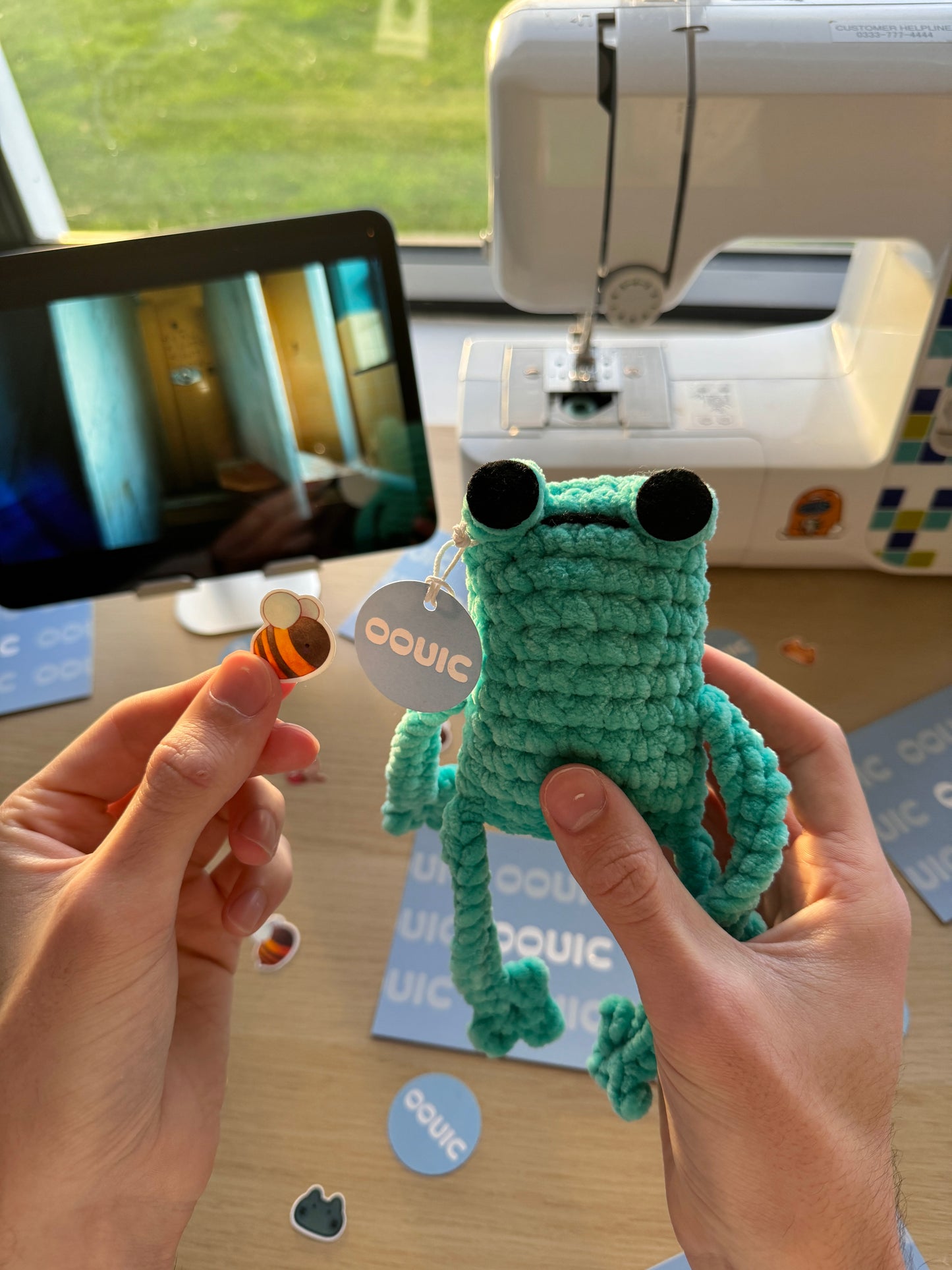 Handmade jumbo leggy frog plushie