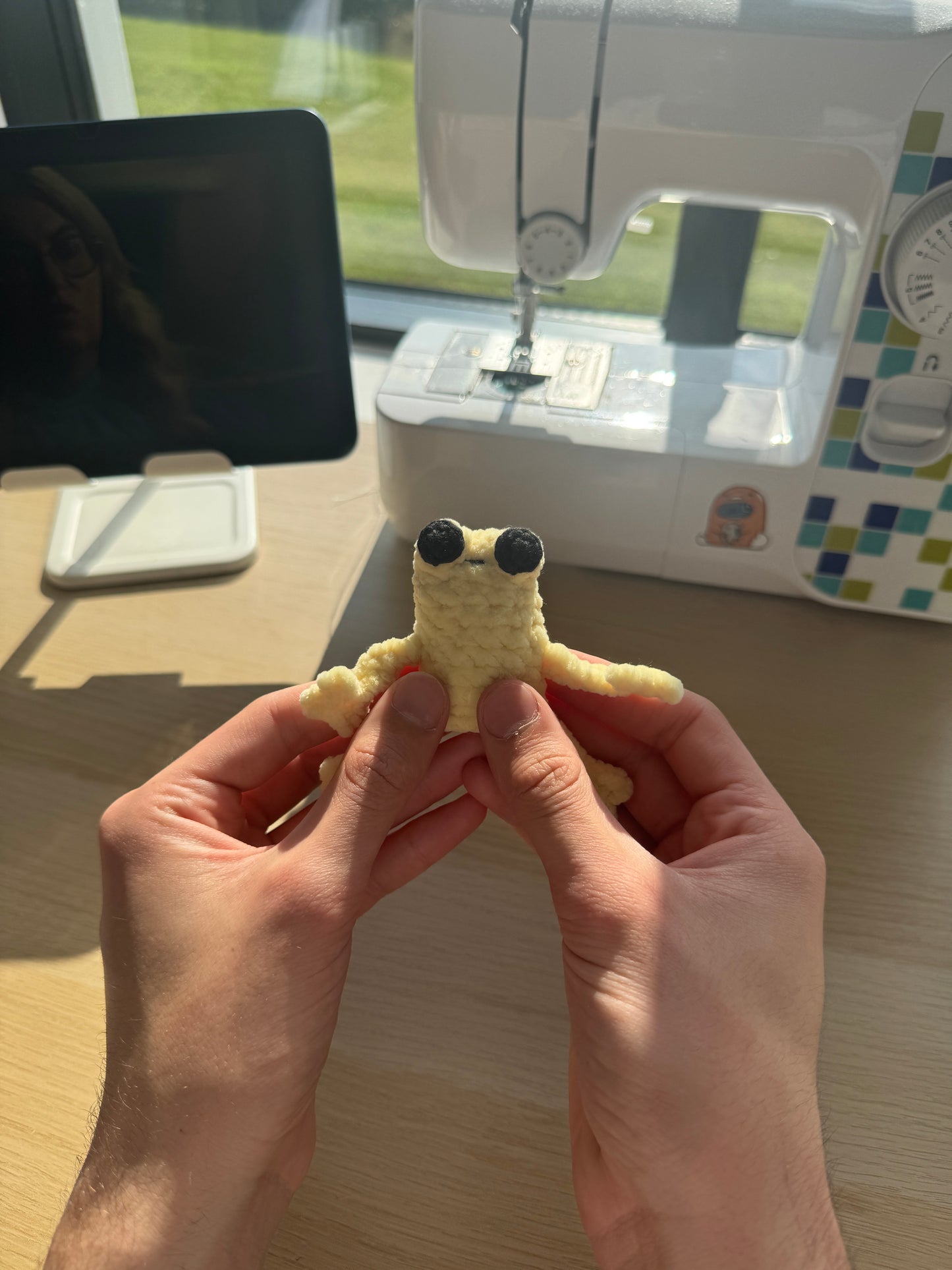 Handmade mini crochet leggy frog plushie