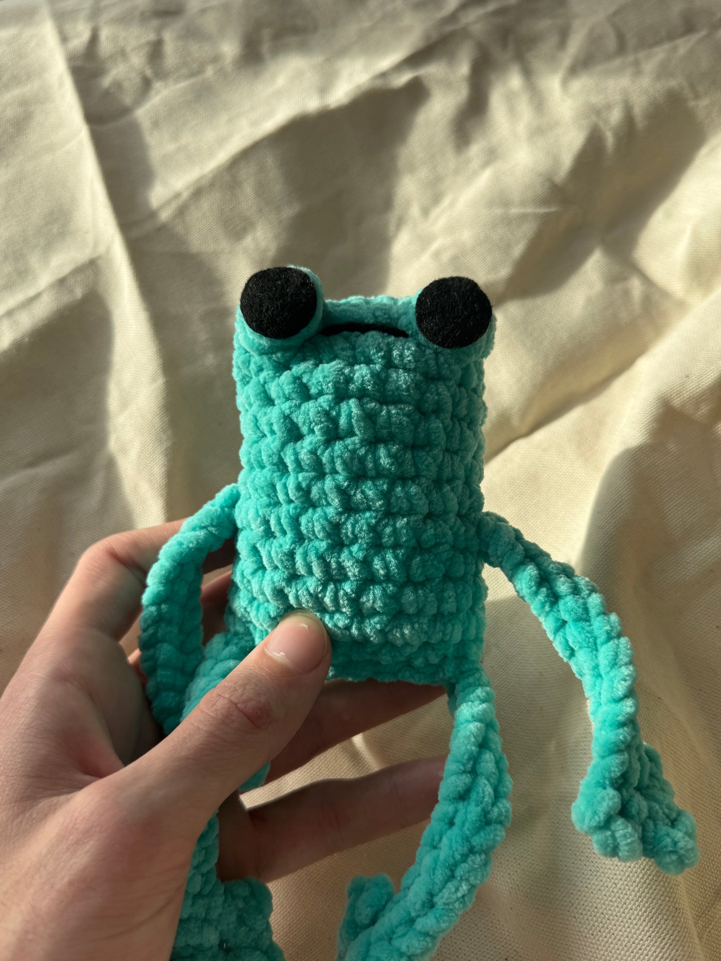 Handmade jumbo leggy frog plushie