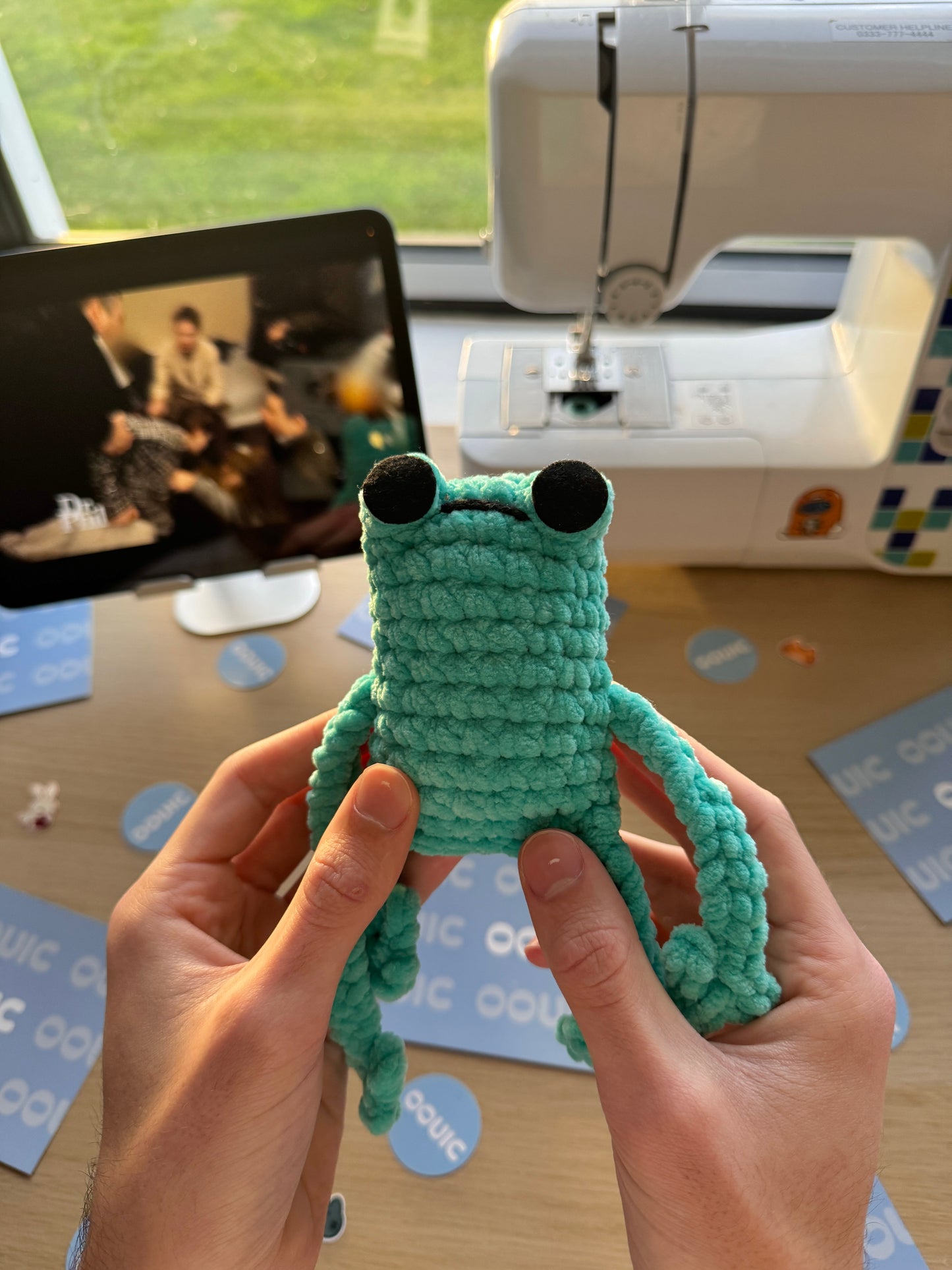 Handmade jumbo leggy frog plushie