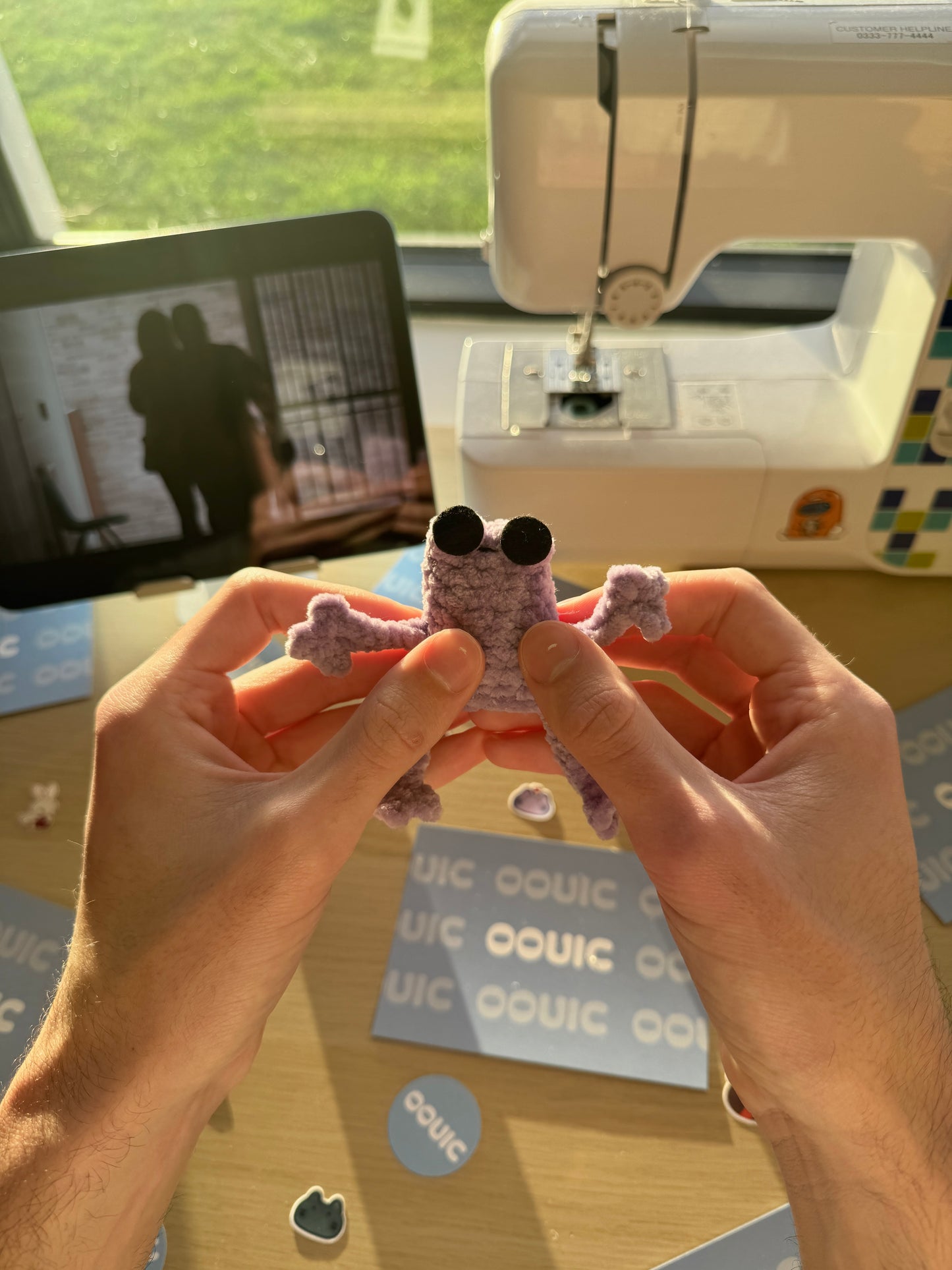 Handmade mini leggy frog plushie