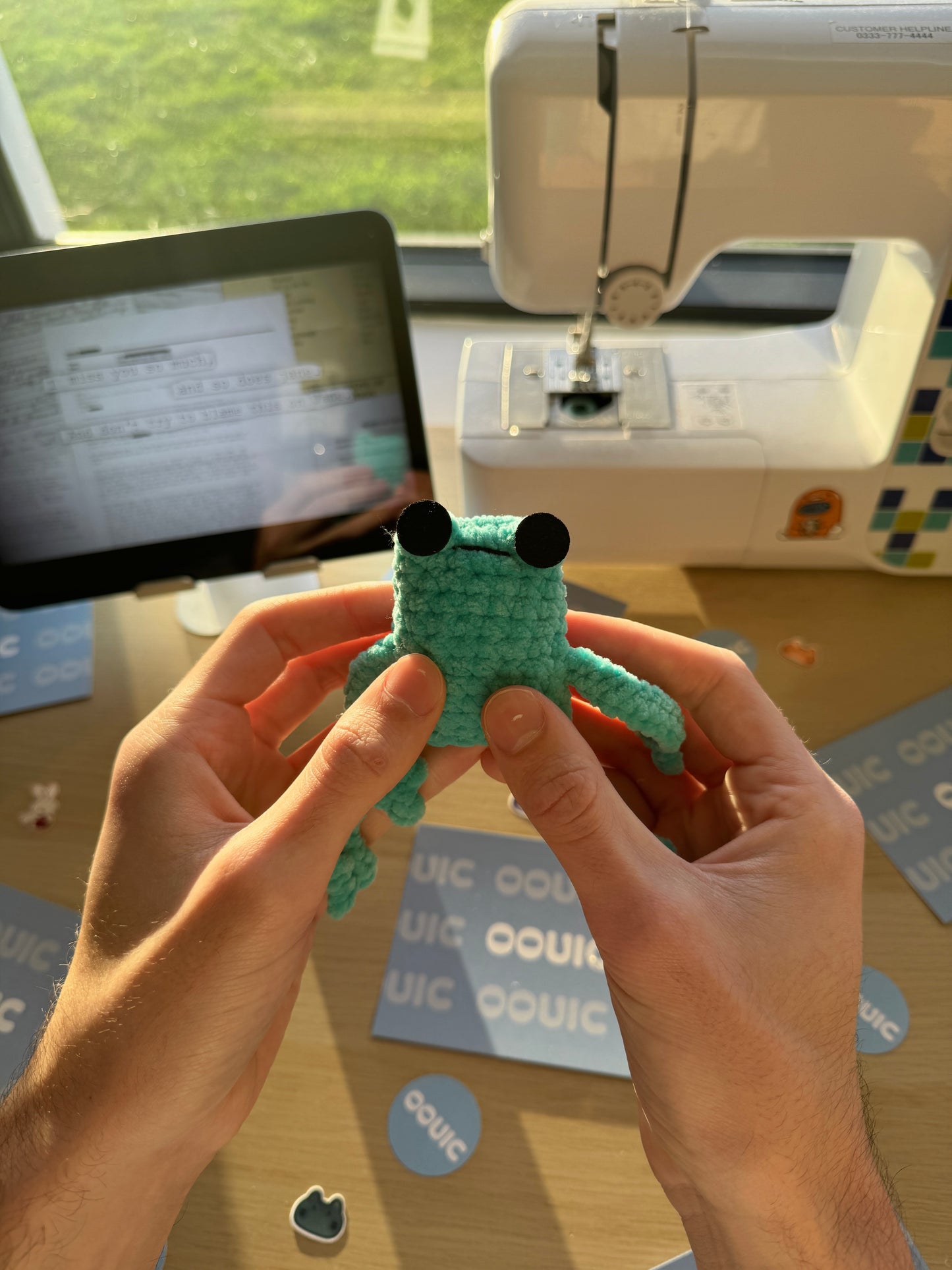 Handmade leggy frog plushie